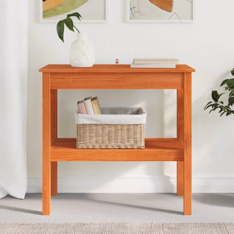 vidaXL Tavolo consolle moderno in legno di pino color marrone cera L 80 cm x P 40 cm x H 75 cm