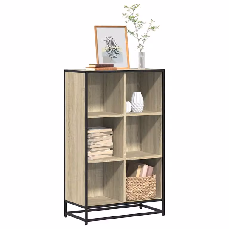 Libreria stile industrial vidaXL in legno e metallo, colore beige e marrone, L 65,5 cm x P 33 cm x H 107,5 cm