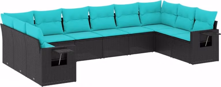 Set Divani da Giardino 10 pz con Cuscini Nero in Polyrattan