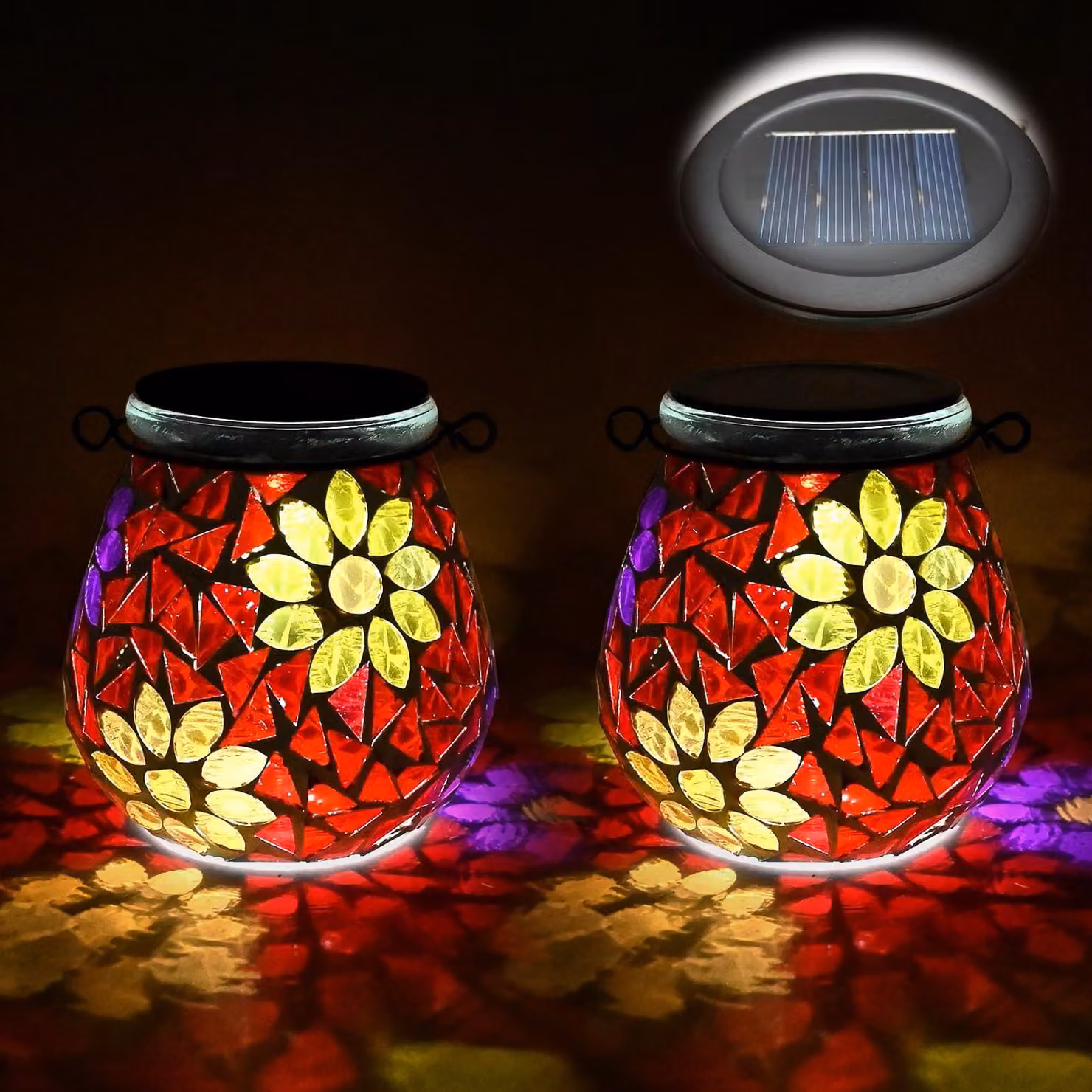 Set di due lampade ovali in vetro mosaico solare, grado di protezione IP65, per uso esterno