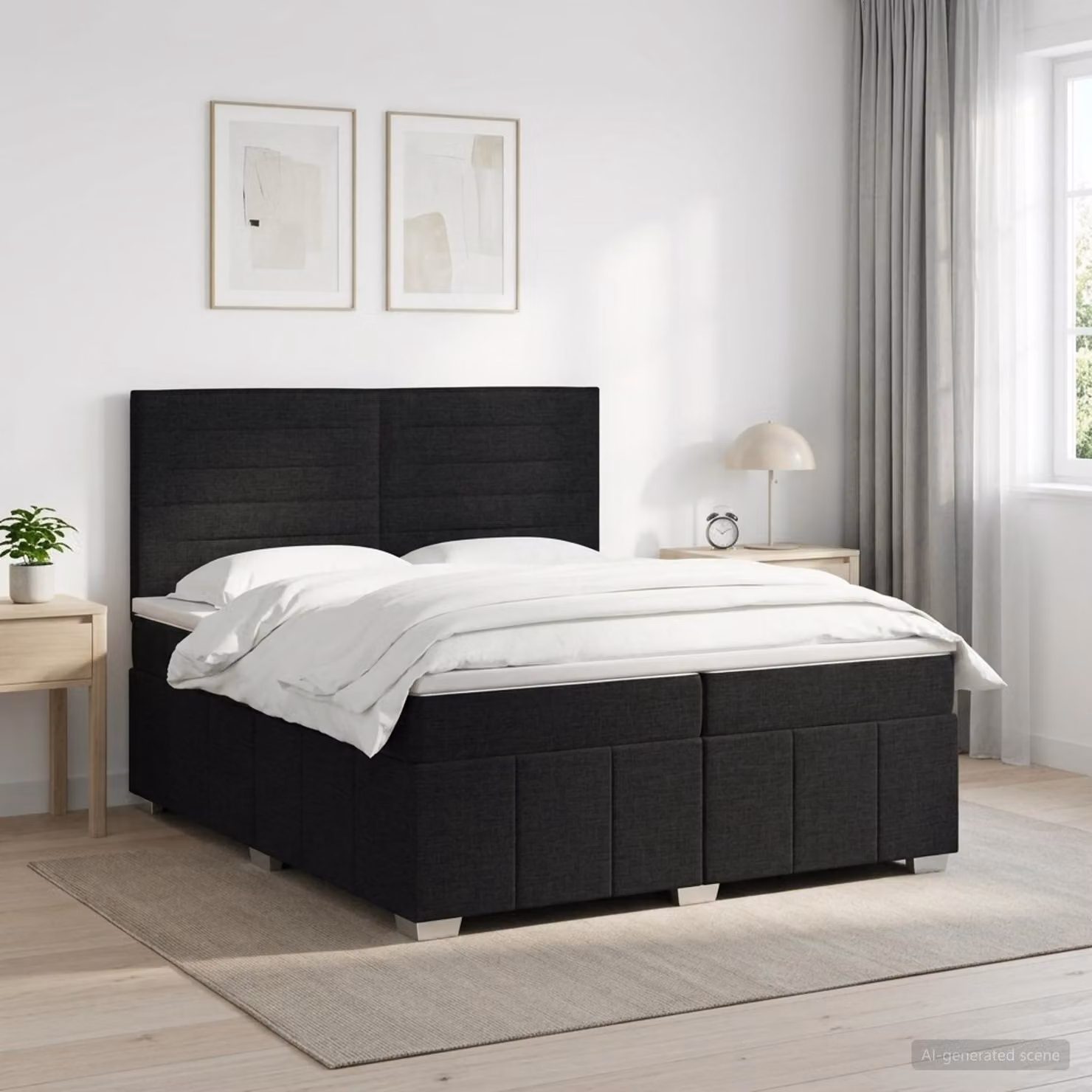 Letto box spring con materasso vidaXL in tessuto nero L/P: 200 x 200 cm