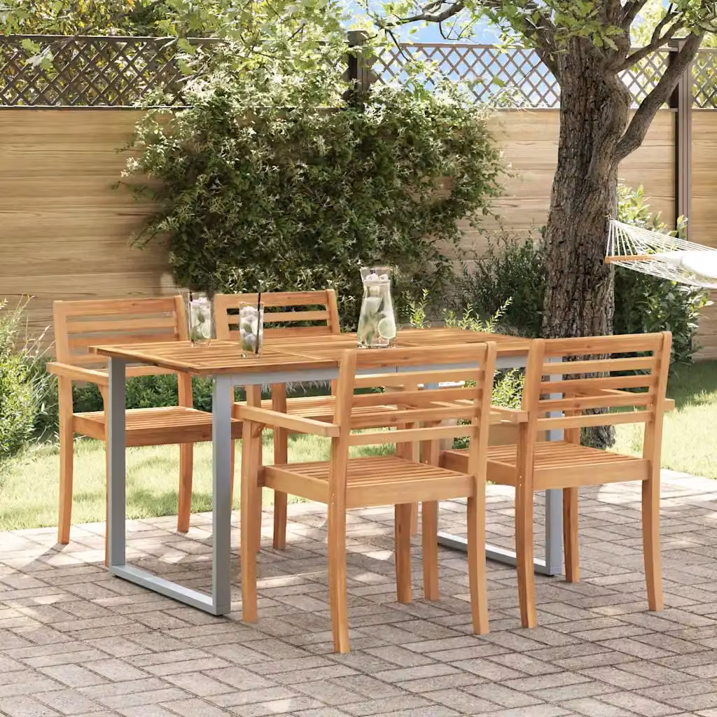 vidaXL Tavolo da giardino moderno in legno di acacia, L: 140 cm, P: 80 cm, H: 75 cm, Grigio/Marrone