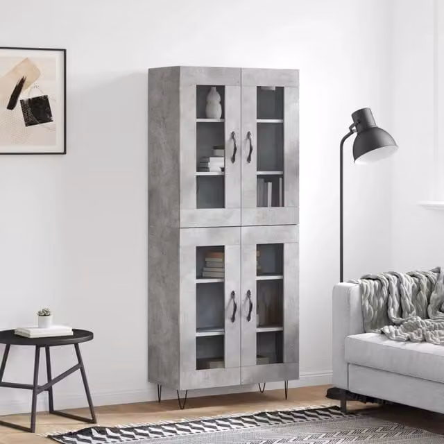 Credenza Industrial vidaXL in Legno, Metallo e Vetro, Grigio, L/P/H: 69,5 x 34 x 180 cm