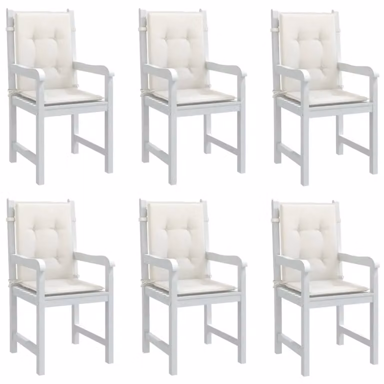 Set di 6 cuscini per sedia vidaXL in tessuto beige e bianco, schienale basso con imbottitura in schiuma e lacci di fissaggio, L 100 cm x P 50 cm x H 4 cm