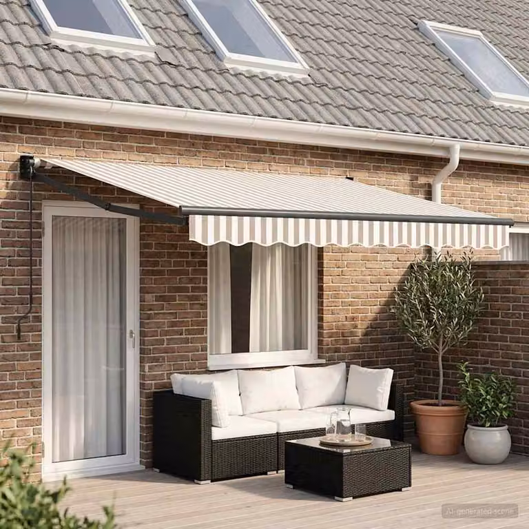 Tenda retrattile vidaXL con bracci pieghevoli in alluminio e tessuto in poliestere, Grigio chiaro e bianco, L 450 cm x P 300 cm