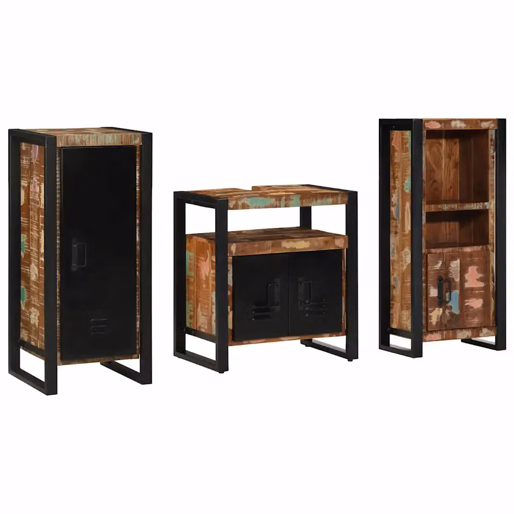 Set di mobili per il bagno moderno vidaXL in 3 pezzi in legno e metallo multicolore e nero L/P/H: 90.0 x 57.75 x 40.0 cm – 1