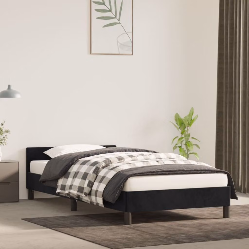 The Living Store Struttura letto con testiera nera 90x200 cm in velluto