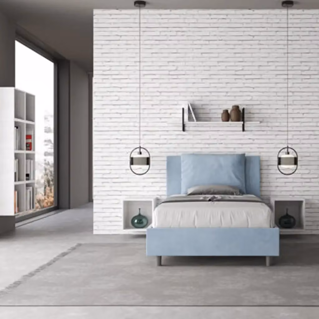 Letto una piazza e mezza contenitore imbottito Antea Ityhome in microfibra azzurro L: 120 cm, P: 210 cm, H: 110 cm – 2