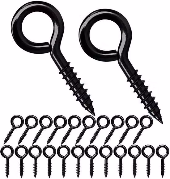 Set di 20 viti a occhio nere, diametro 40 mm, per oggetti leggeri