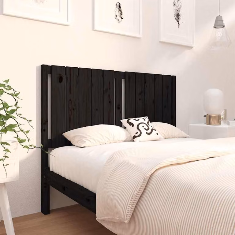 Testiera per letto vidaXL in legno massello di pino nero, stile rustico, L 125,5 cm x P 4 cm x H 100 cm