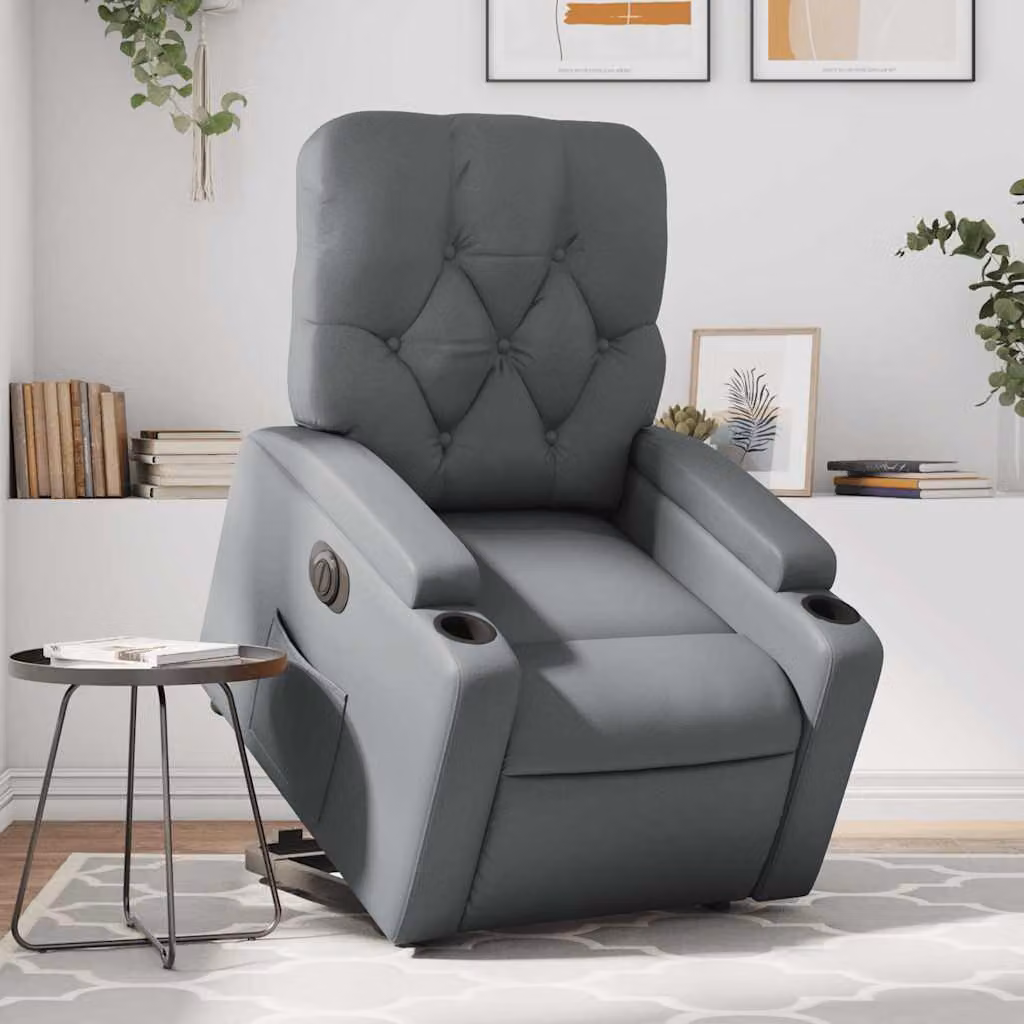 vidaXL Poltrona Alzapersona Reclinabile Grigia in Similpelle con Assistenza Elettrica – 1