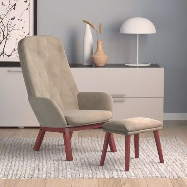 Poltrona Relax con Poggiapiedi vidaXL in Velluto Grigio con Struttura in Legno e Metallo
