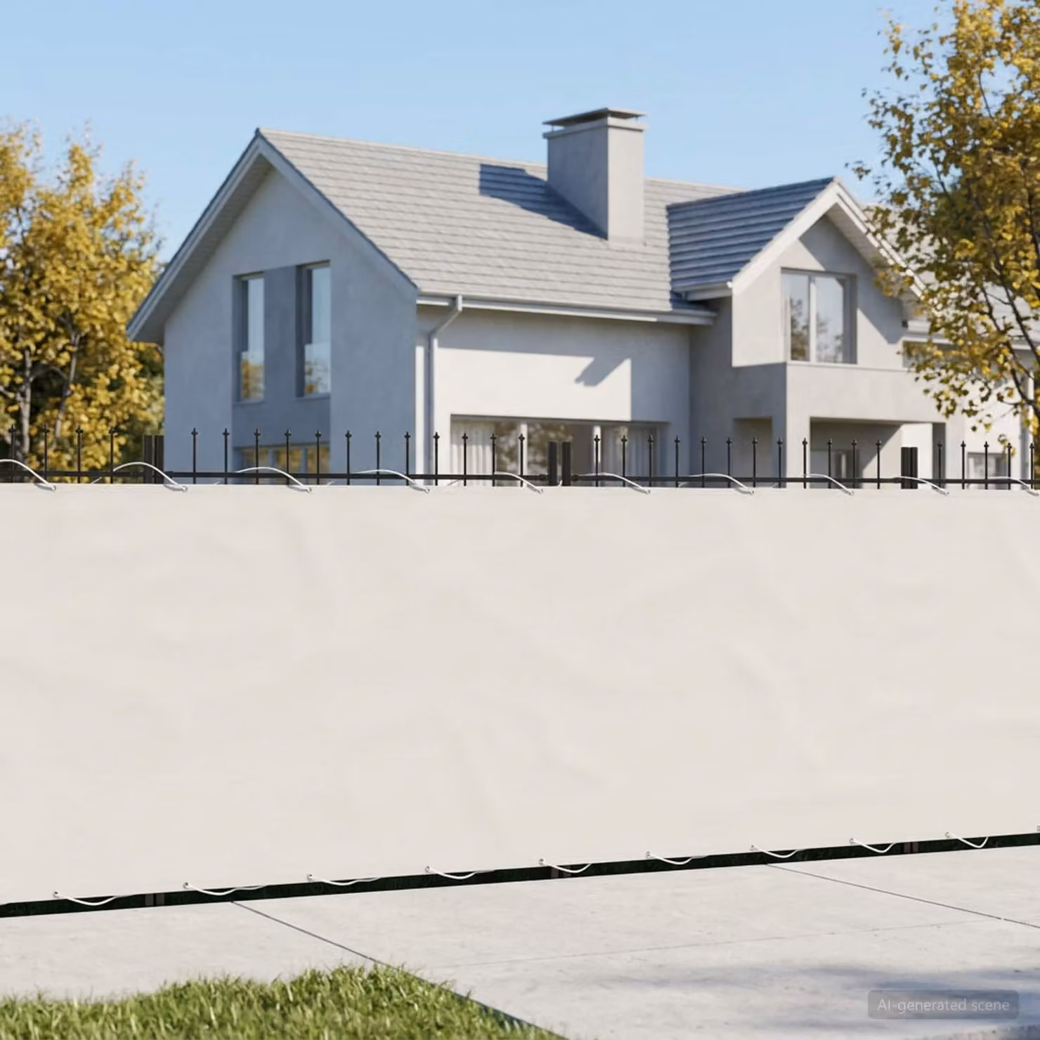 Schermo di privacy per balcone vidaXL in poliestere e alluminio, disponibile in bianco o beige, L: 15 m, H: 1,2 m