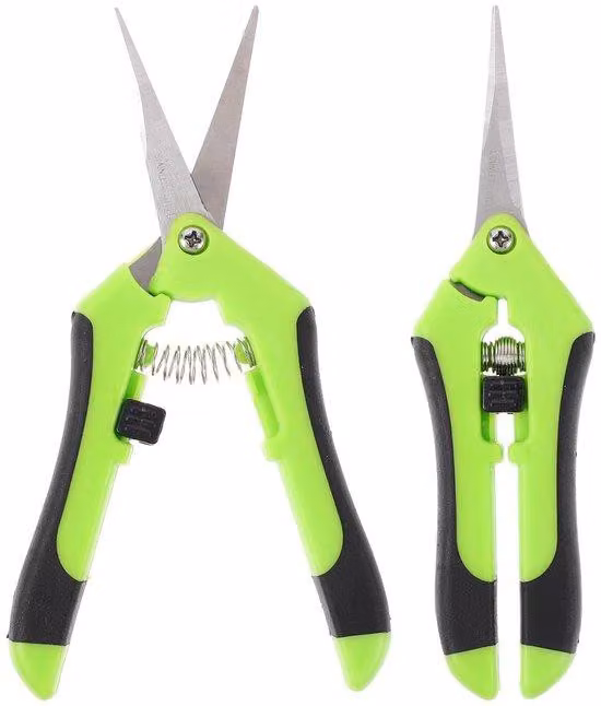 Set di 2 forbici multifunzione per giardinaggio e raccolta, lame in acciaio inossidabile da 5 cm, lunghezza totale 16,5 cm, impugnatura 11,5 cm, con sistema di blocco, design ergonomico