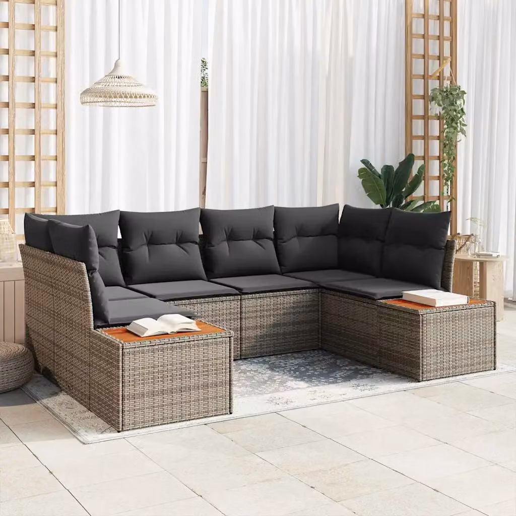 Set Divano da Giardino vidaXL 6 Pezzi Grigio con Cuscini in Polyrattan e Struttura in Metallo – 1
