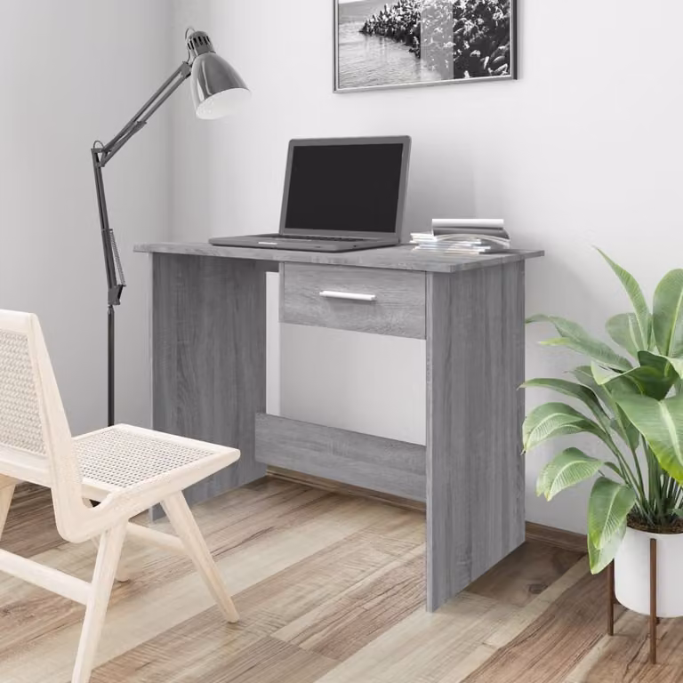 The Living Store Scrivania Grigio Sonoma 100x50x76 cm Materiale a base di legno