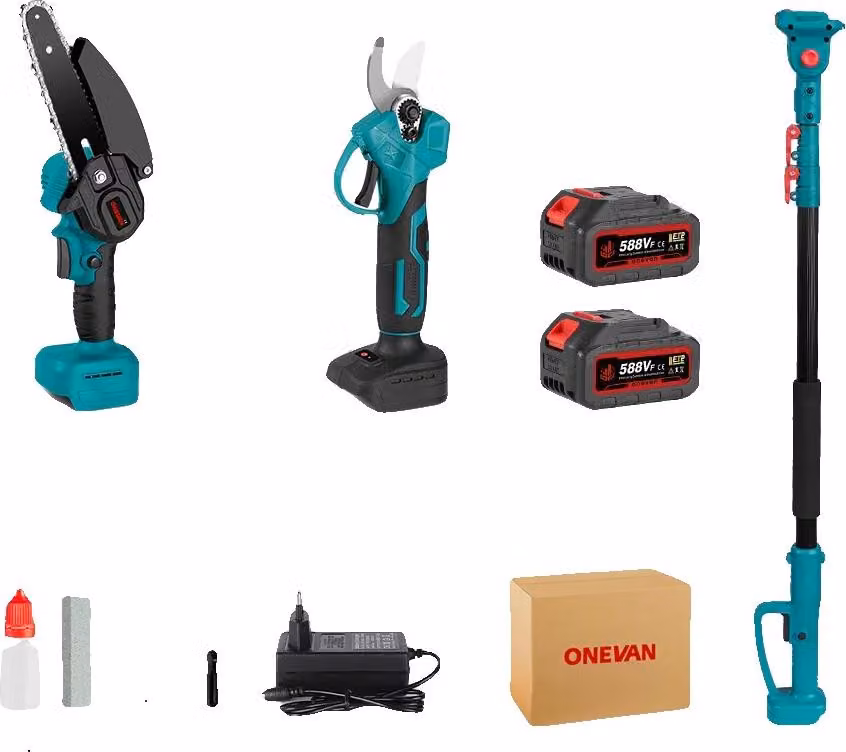 Motosega elettrica, motore brushless, lunghezza regolabile, set di 2 batterie