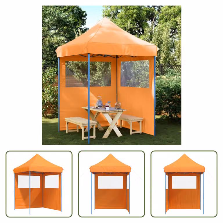 The Living Store Tenda per feste pieghevole pop-up con 2 pannelli laterali arancione