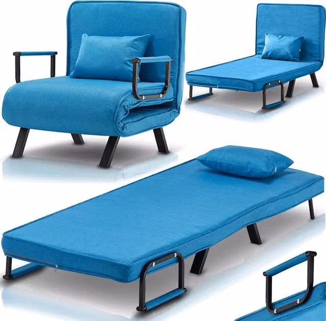 Poltrona Letto Reclinabile Chaise Lounge con Seduta Imbottita in Tessuto Blu con Struttura in Metallo GIORDANOSHOP