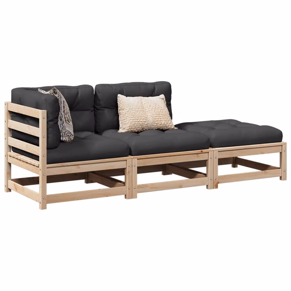 Set di divani da giardino vidaXL in legno massello di pino con cuscini, composizione a L con divano a 3 posti, divano a 2 posti, elemento angolare e pouf, colore marrone e antracite