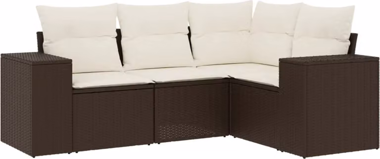 Set Divano da Giardino 4 pz con Cuscini Marrone in Polyrattan