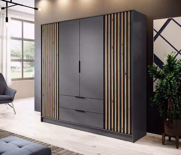 Armadio "Nelly" ad ante battenti grafite rovere Artisan larghezza 206cm