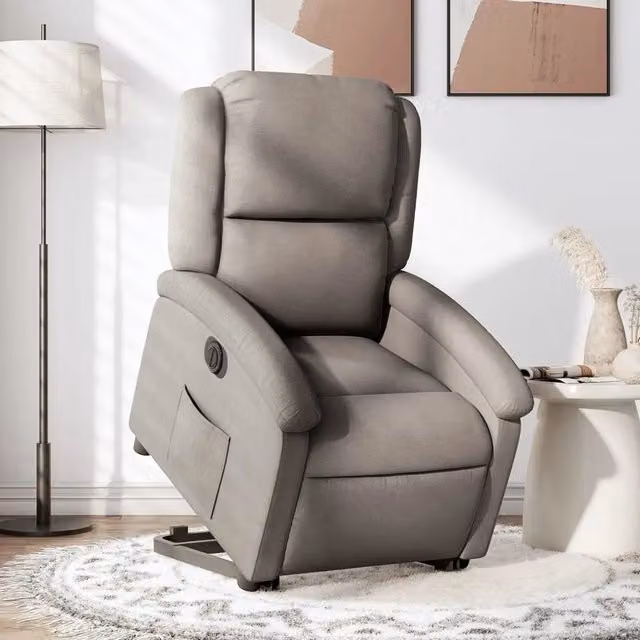Poltrona Alzapersona Reclinabile Elettrica vidaXL in Tessuto Beige con Braccioli per Senior – 1