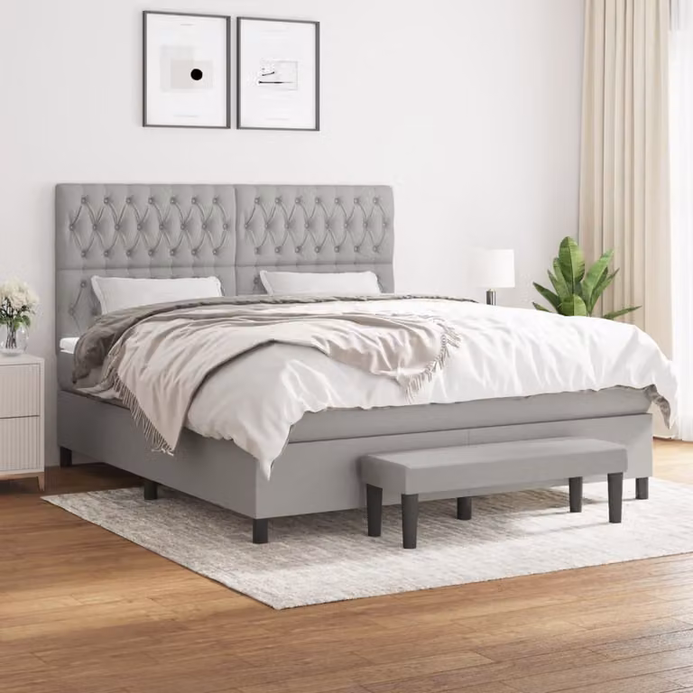 The Living Store Letto a molle con materasso grigio chiaro 180x200 cm in tessuto