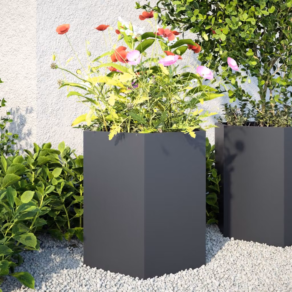 Set di 2 fioriere esagonali da giardino vidaXL in acciaio color antracite L: 46 cm, P: 40 cm, H: 45 cm