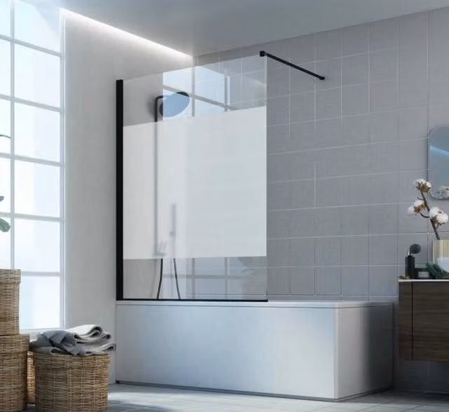 Box Sopravasca Walk-in Vetro Serigrafato Telaio alluminio Nero - Misura: 77.5-80 x H 150 cm