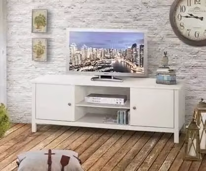 Porta TV Mobili 2G in legno di pioppo laccato bianco con 2 ante in stile shabby chic L: 165 cm, P: 48 cm, H: 56 cm