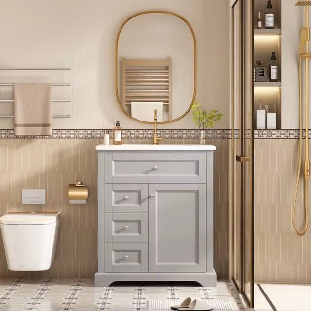 Mobile bagno da terra REDOM con lavabo in ceramica grigio e argento, L: 76 cm, P: 46 cm, H: 87 cm