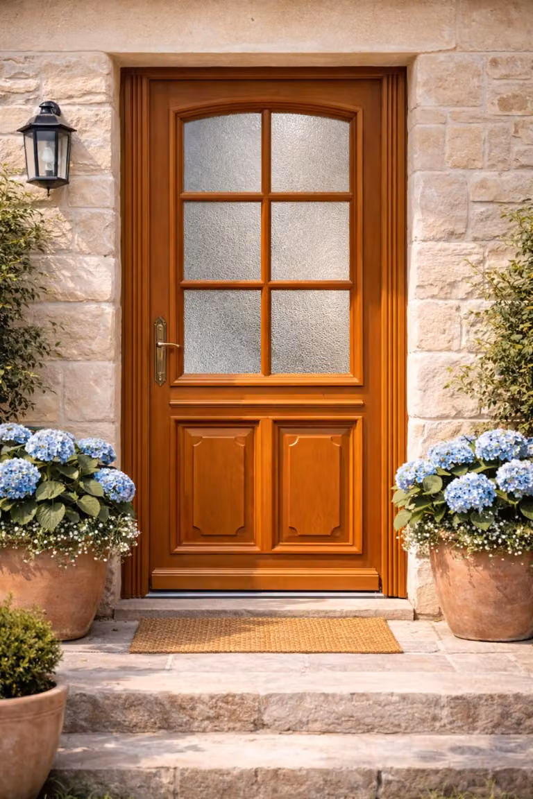 Porta d'ingresso in legno con vetro Marine, H.200xL.80 cm, lato pannello dritto, maniglia, cilindro GD MENUISERIES