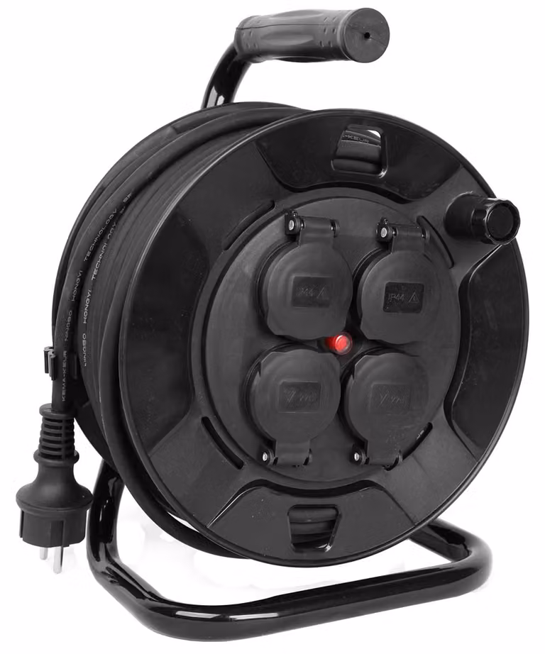 Tamburo per cavi da esterno IP44 - 25 m - 3 x 1,5 mm - 4 uscite