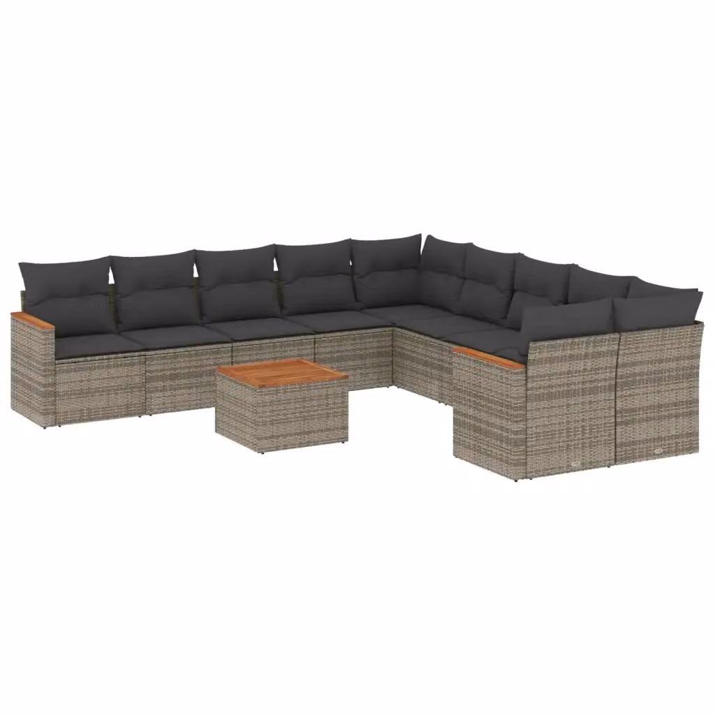 Set di Divani da Giardino vidaXL 11 pz in Polyrattan Grigio con Cuscini e Tavolino da Esterno – 2