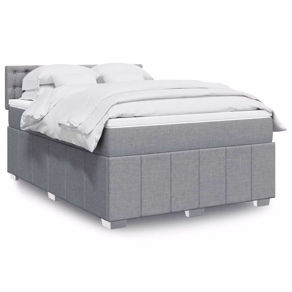 vidaXL Giroletto a Molle con Materasso Ibrido in Tessuto Grigio e Bianco L/P/H: 140 x 190 cm