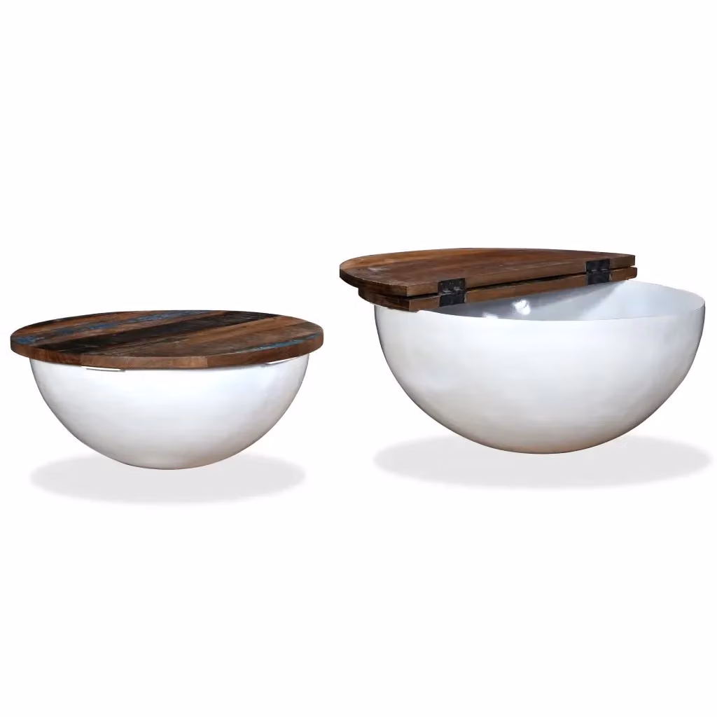 Set di 2 tavolini da caffè rotondi vidaXL in legno massello bianco stile industriale – 2