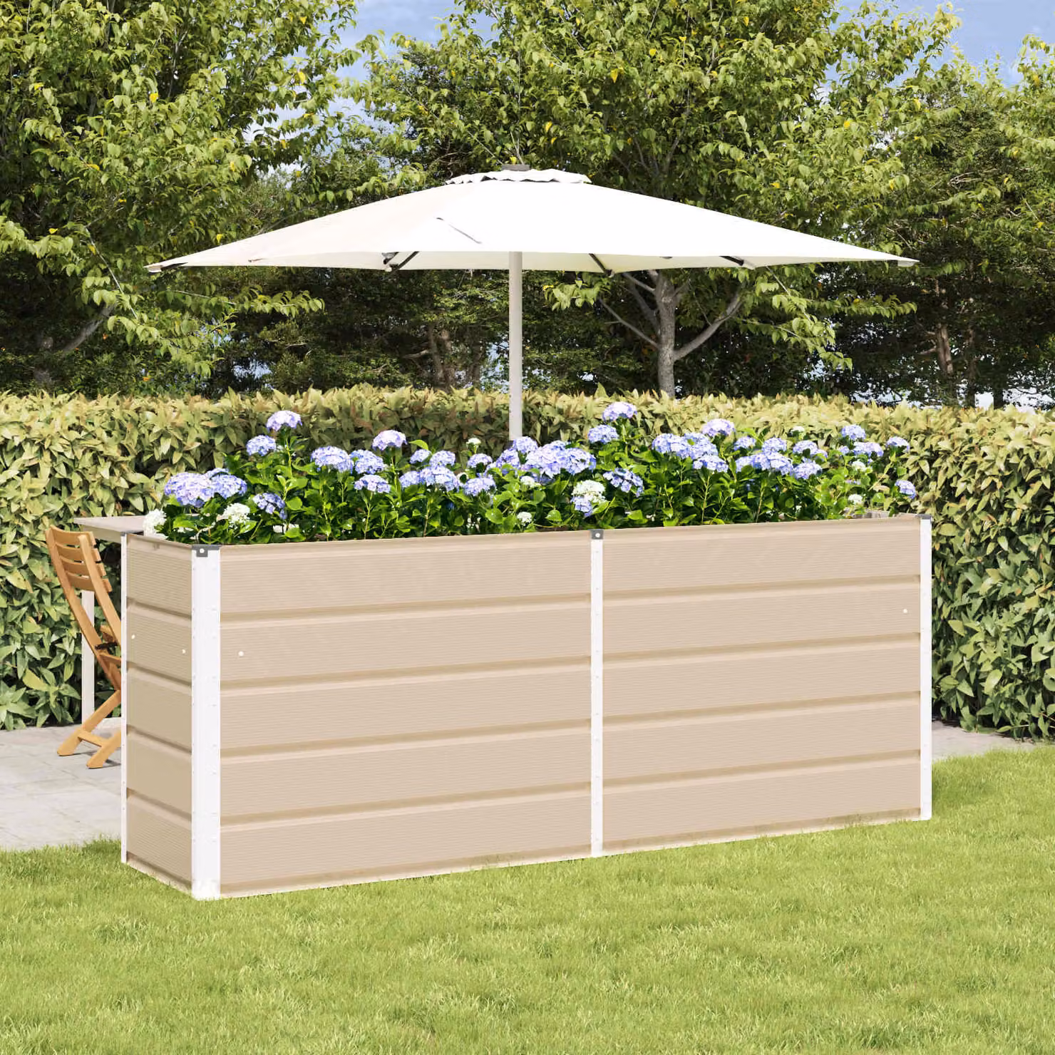 Fioriera vidaXL in acciaio zincato colore avorio L: 195 cm, P: 50 cm, H: 75 cm