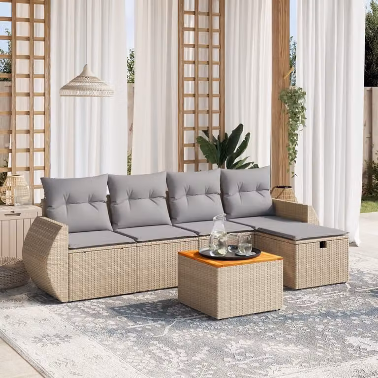 Maison Exclusive - Set Divano da Giardino 6 pz con Cuscini Beige Misto Polyrattan