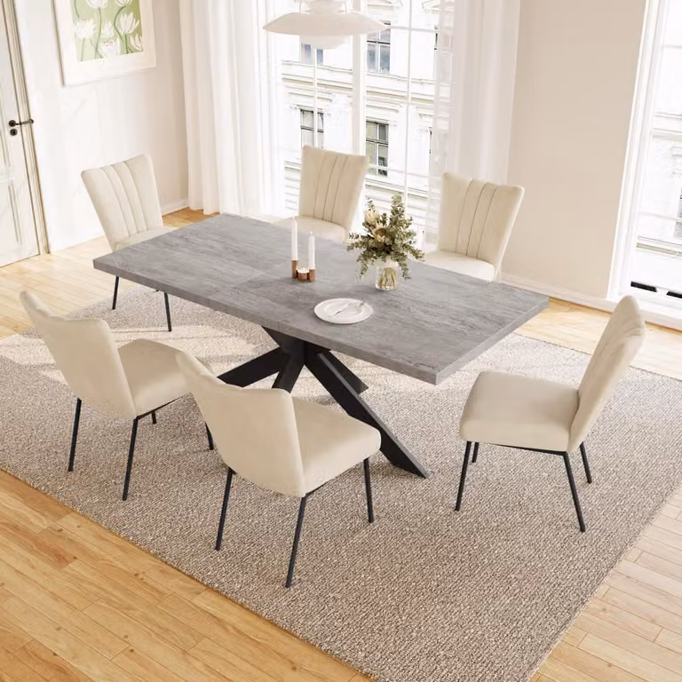 Tavolo da pranzo estendibile per 4-8 persone, in legno MDF, colore grigio, dimensioni 170x85x76 cm
