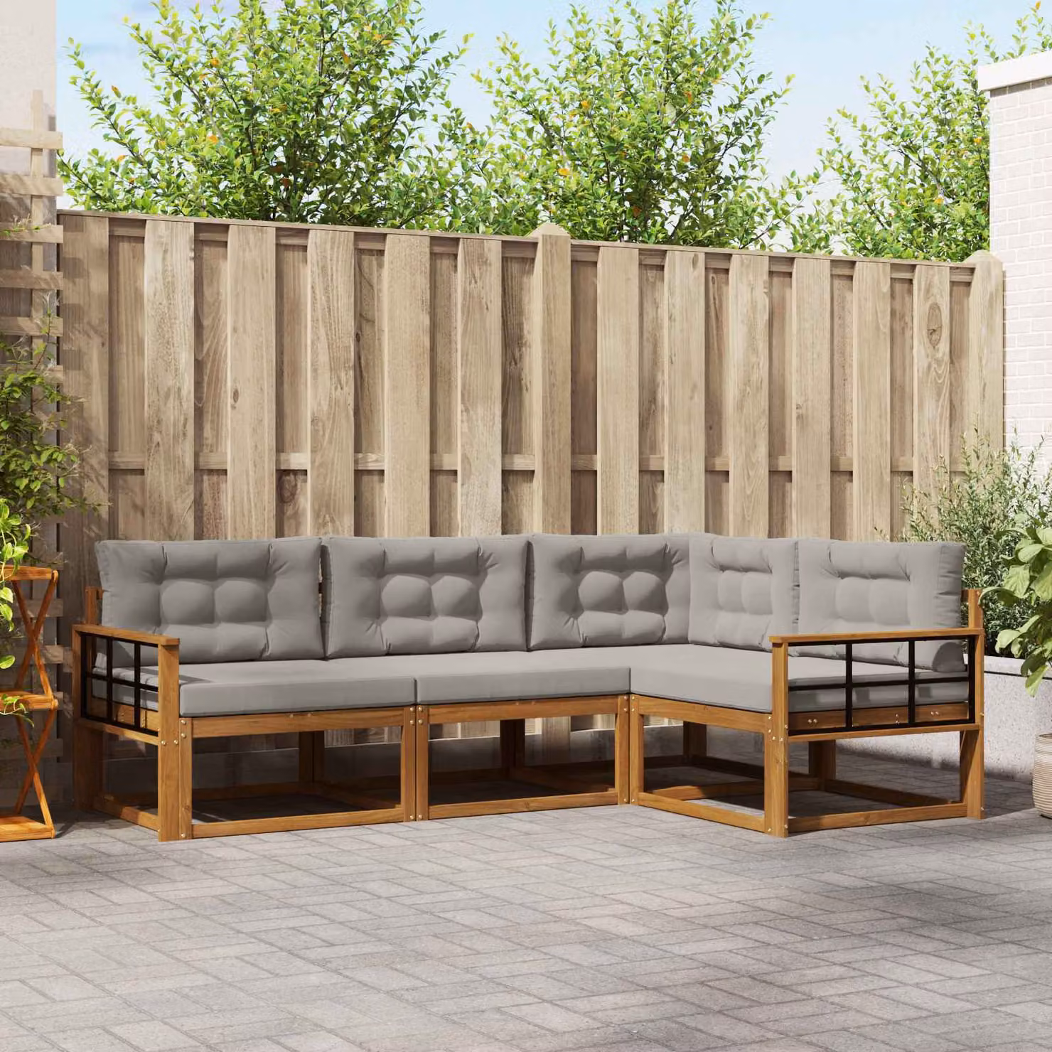 Set di divani da esterno vidaXL 4 pz in legno di acacia con cuscini Grigio e Marrone