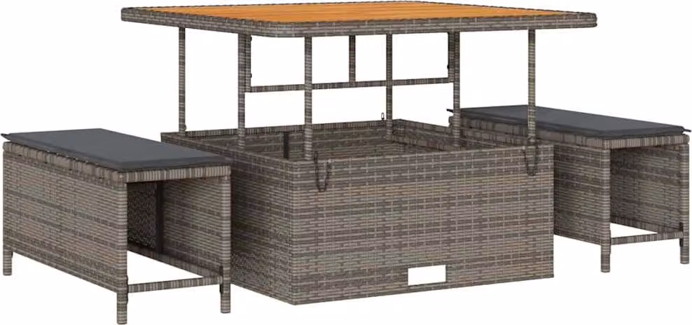 Set da Pranzo per Giardino Grigio polyrattan