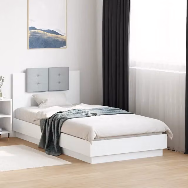 Letto con Testiera Imbottita vidaXL in Legno Multistrato Bianco e Grigio
