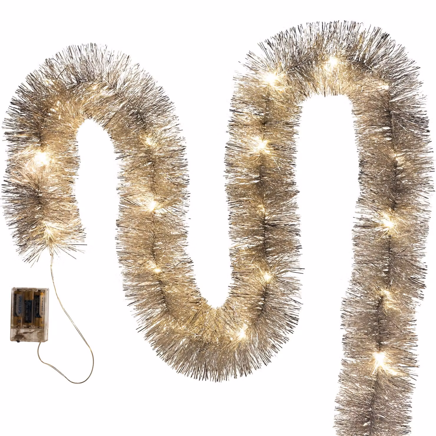 Catena luminosa a LED argentata per l'albero di Natale, alimentata a batteria, 6 metri