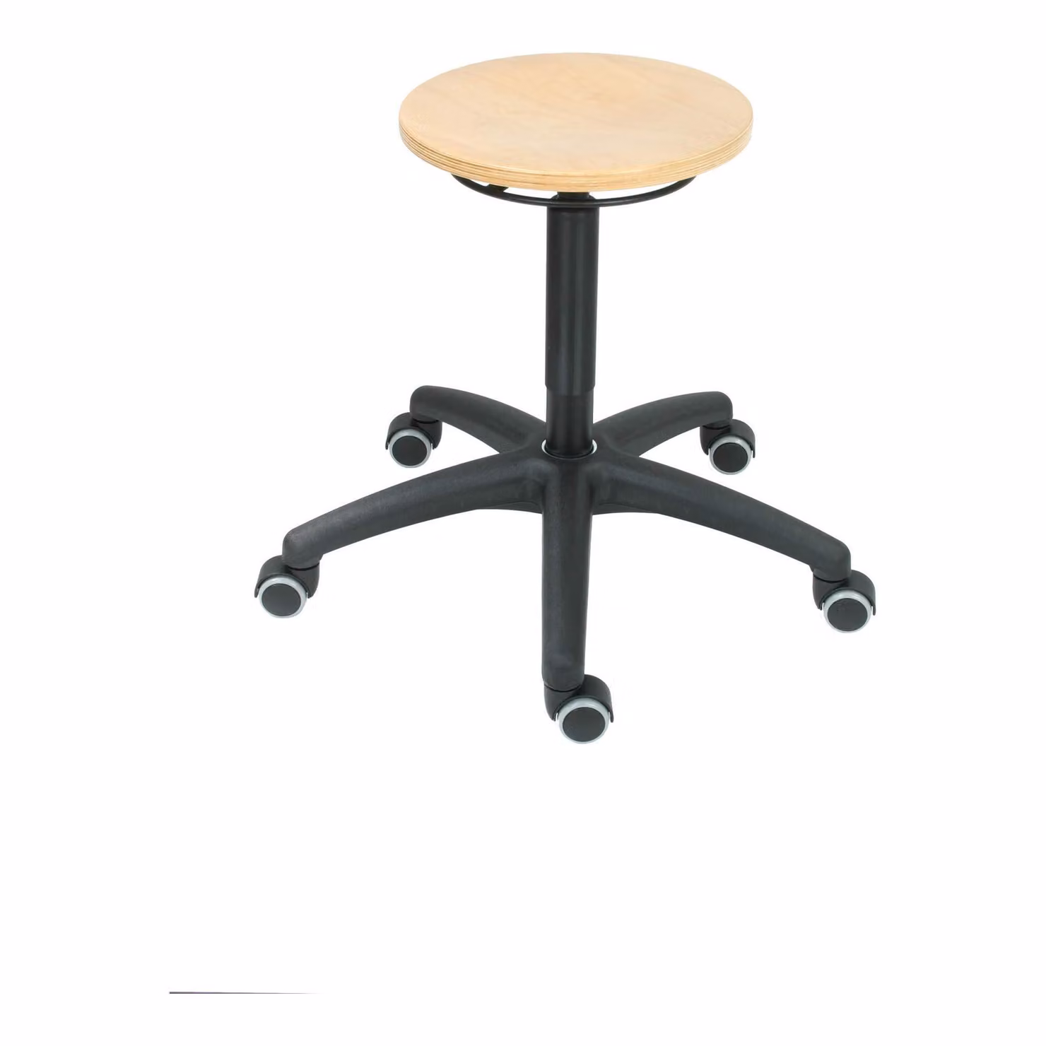 STIER Sgabello da lavoro con doppie rotelle, sgabello con rotelle e altezza della seduta regolabile da 430 a 620 mm, faggio naturale, molla a gas di sicurezza, sgabello girevole, sgabello da seduta