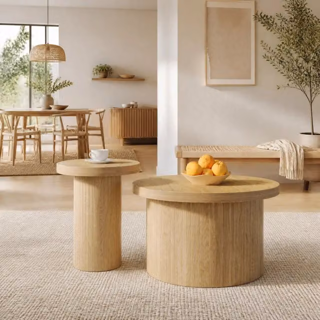 Set di tavolini rotondi in MDF effetto legno naturale, tavolo da salotto multifunzionale con due dimensioni