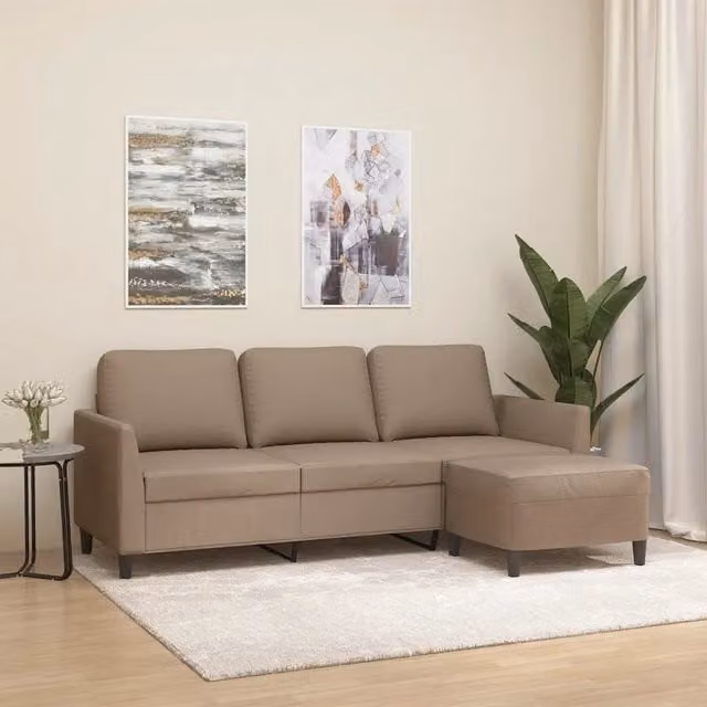 Divano a 3 posti con poggiapiedi vidaXL in similpelle beige per il tuo soggiorno L: 200 cm, P: 80 cm, H: 77 cm