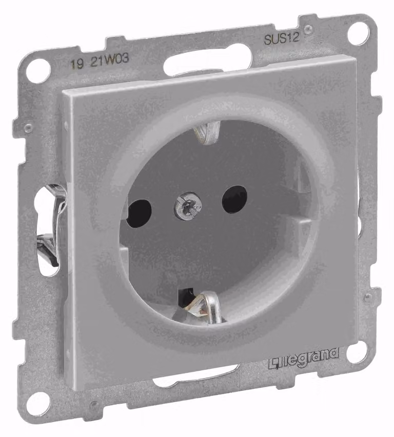 Legrand, presa con polo di terra SEANO con protezione contro il contatto accidentale, scatola di derivazione, morsetti a innesto, 16 A, 250 V, colore: alluminio verniciato, 765220