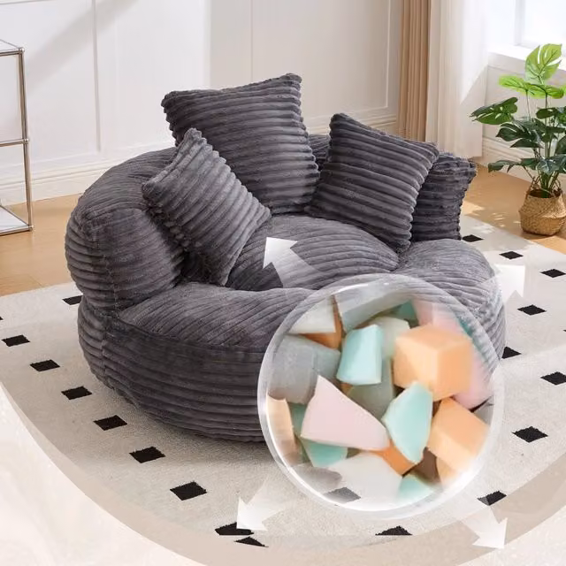 Poltrona Sacco in Tessuto a Coste con Schienale Alto e Cuscini ¨C MINIMAL ¨C Relax