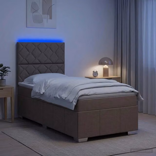 Letto Box Spring vidaXL con Materasso Beige e Illuminazione LED, Porta USB e Base a Sollevamento, L/P: 100 x 200 cm